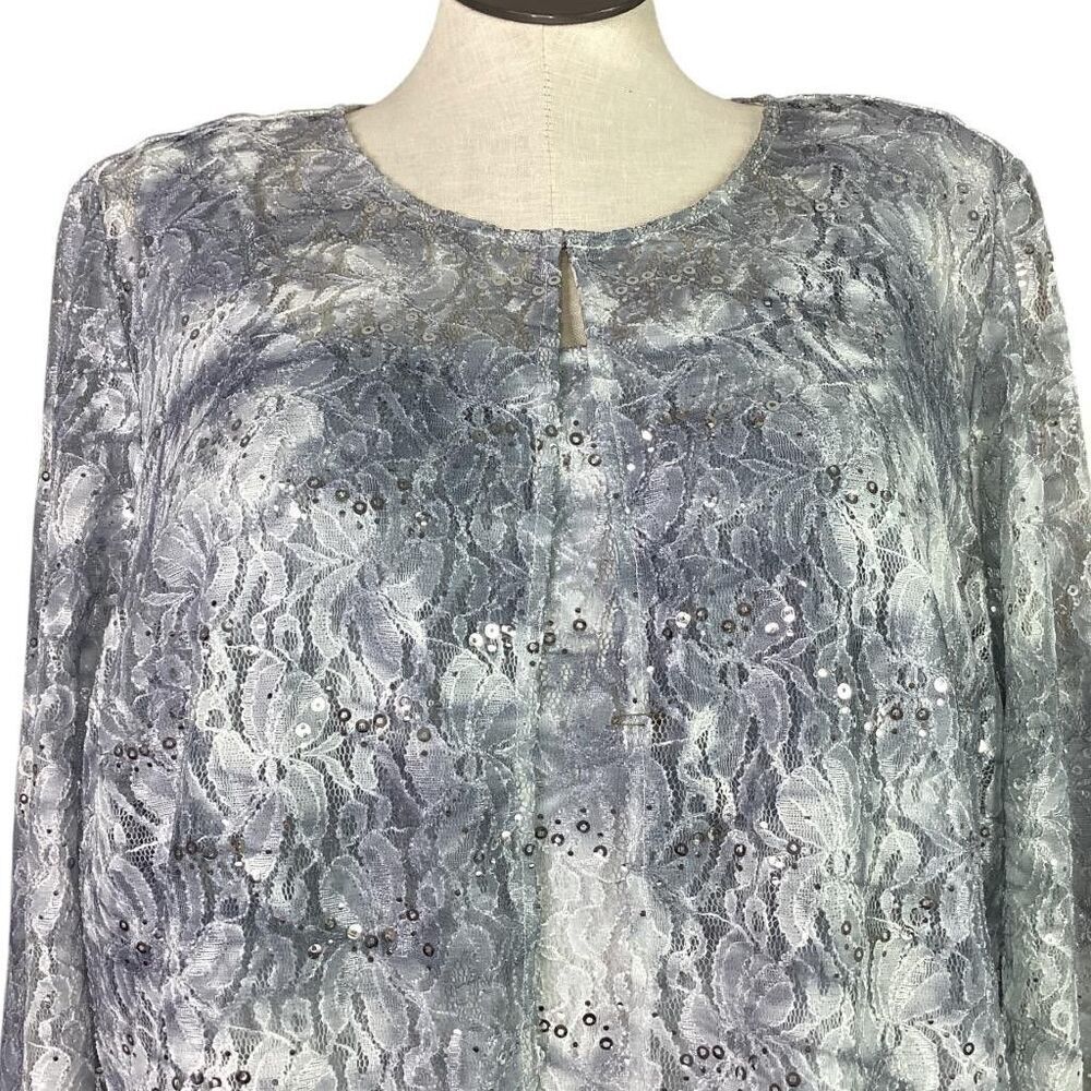 Alex Evenings Lace Jacket Tank Twin Set Women 3X Gray Floral Stretch Sequin - Picture 4 of 10